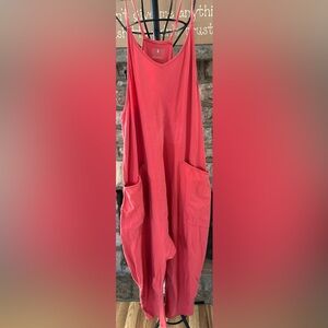 (NWOT) FP Movement Coral Active Jumpsuit Romper Pockets Size L